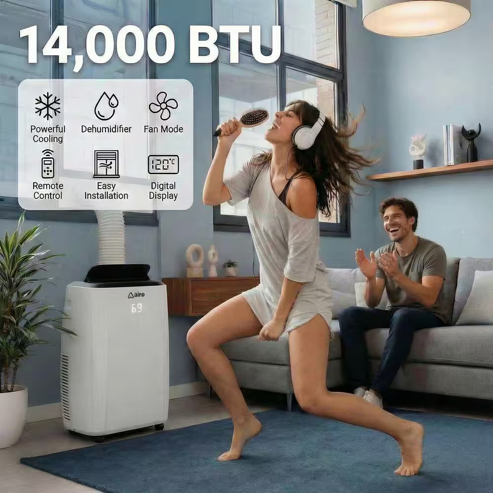 14,000 BTU (10,000 BTU DOE) Portable Air Conditioners Cools 700 Sq. Ft. with Dehumidifier, Fan, DIY Installation Kit
