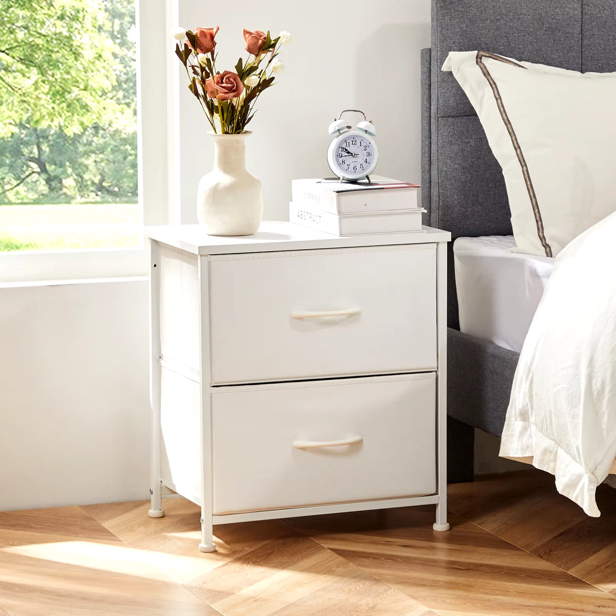 Nightstand Bedside Coffee Sofa Tea Table Storage Closet Chest Clothes Display for Bedroom 2 Fabric Drawers Cabinet Furniture